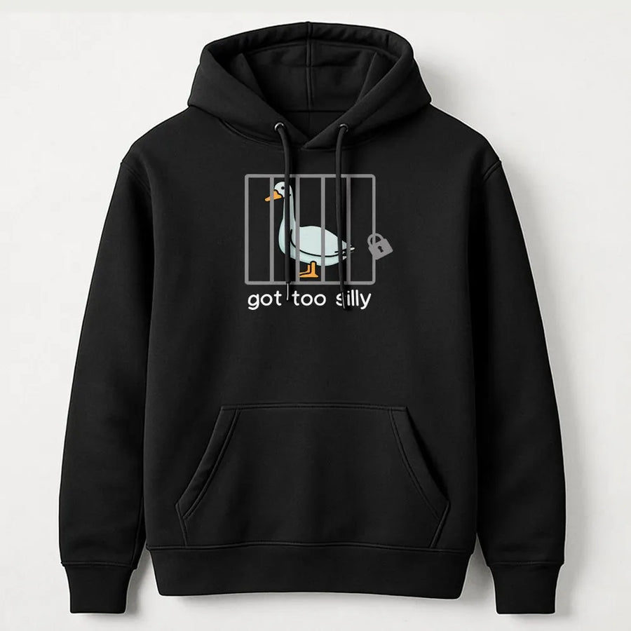 Silly Goose Hoodie | Got Too Silly Graphic Print | Soft Cotton-Poly Blend Sweatshirt | Funny Internet Meme Gift for Men and Women