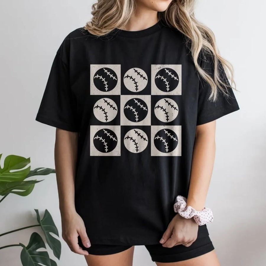 Baseball T-Shirt | Retro Grid Baseball Design | Premium 100% Cotton | Game Day Apparel for Baseball Moms and Fans