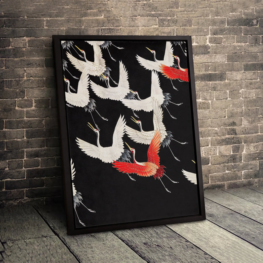 Japanese Red Crowned Crane Wall Art | Traditional Oriental Flying Bird Canvas Print | Premium Gallery-Wrapped Decor | Elegant Living Room Gift