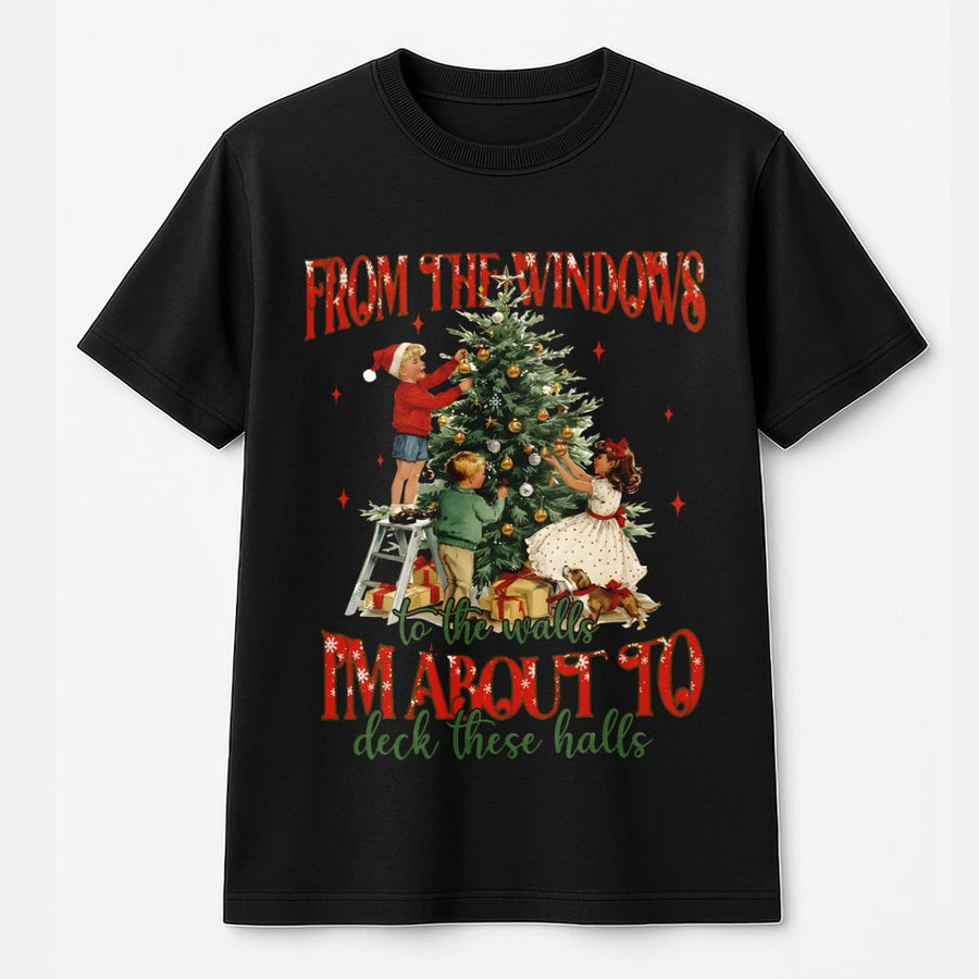 Funny Christmas T-Shirt | Deck The Halls Humorous Holiday Graphic | 100% Cotton Premium Tee | Unisex Retro Xmas Gift For Friends & Family