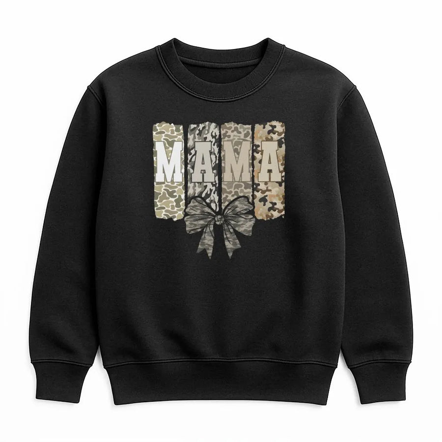 Mama Camo Sweatshirt | Trendy Camouflage Bow Design | Premium Cotton-Poly Blend | Stylish Mother's Day 2026 Gift for Mom