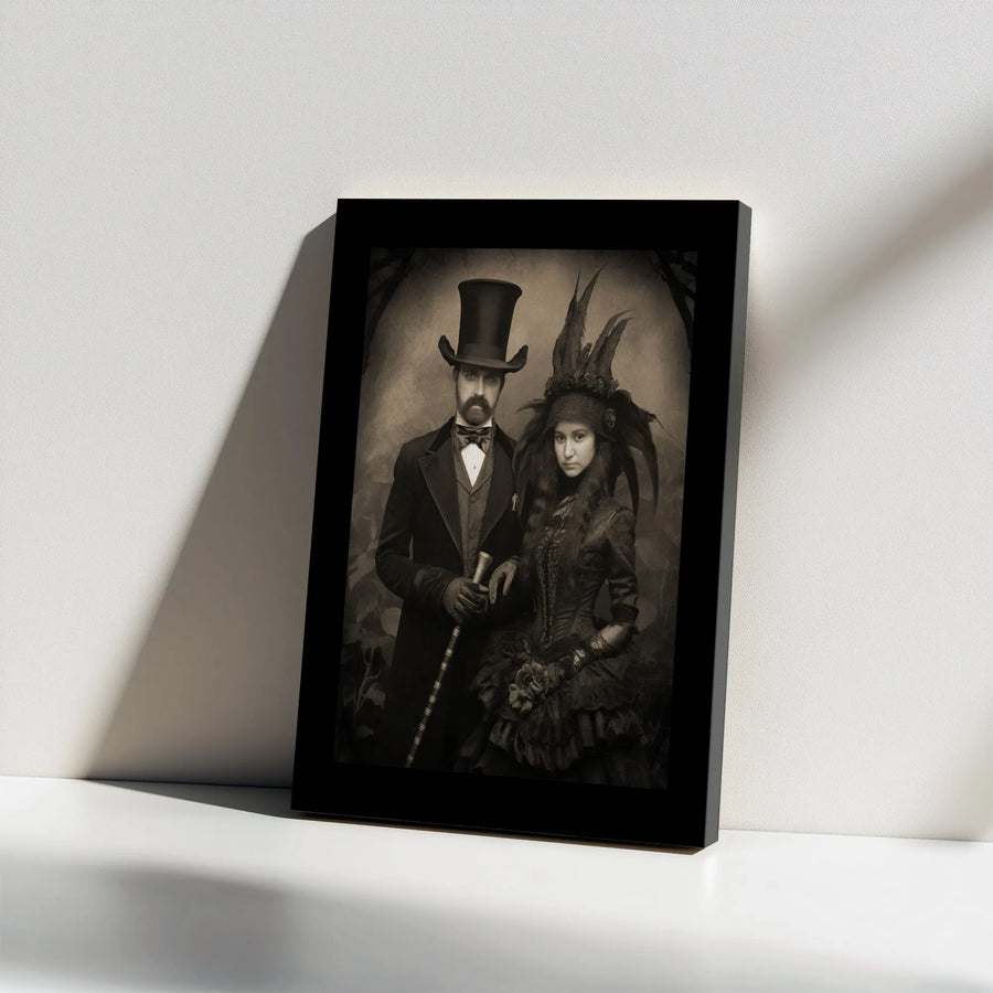 Victorian Couple Canvas Wall Art | Gothic Steampunk Portrait | Premium Gallery Wrapped Decor | Unique Historical Gift for Home Office