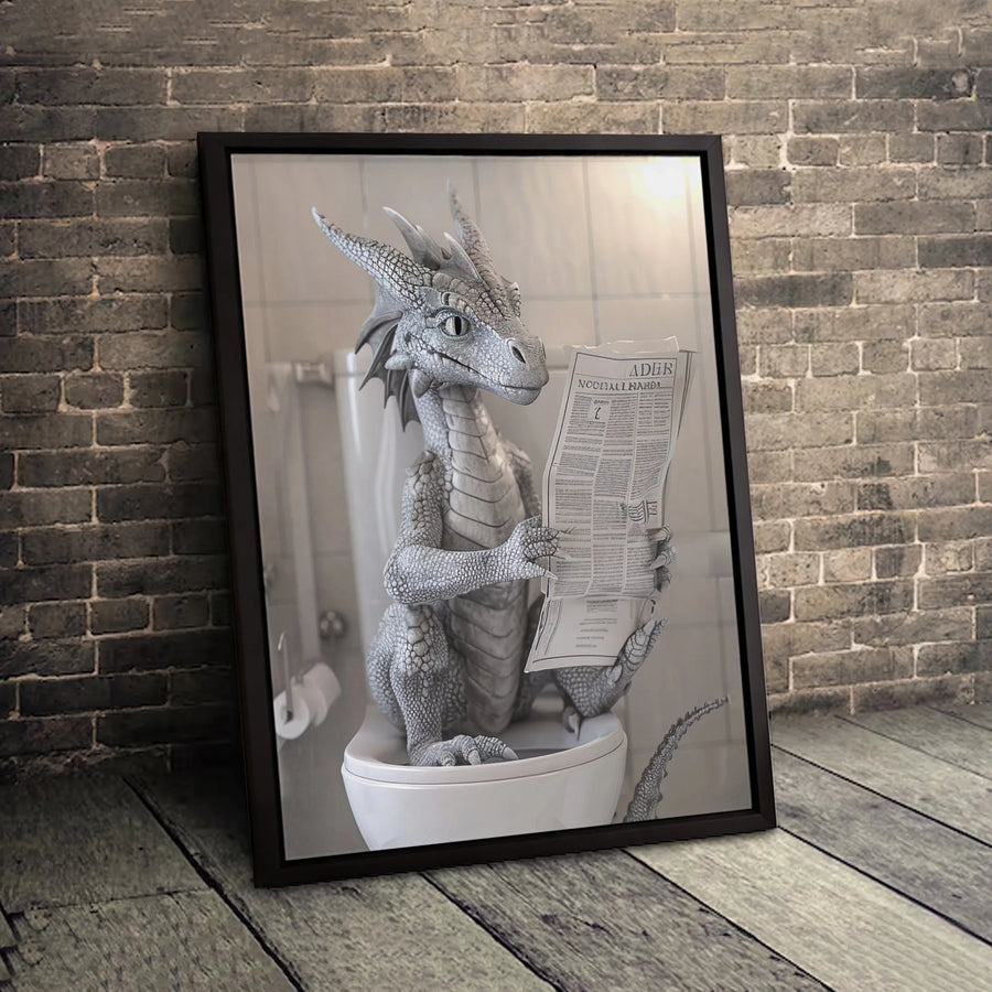 Dragon Wall Art | Funny Bathroom Decor Canvas | Premium Gallery Wrapped Print | Quirky Fantasy Gift for Fantasy Lovers