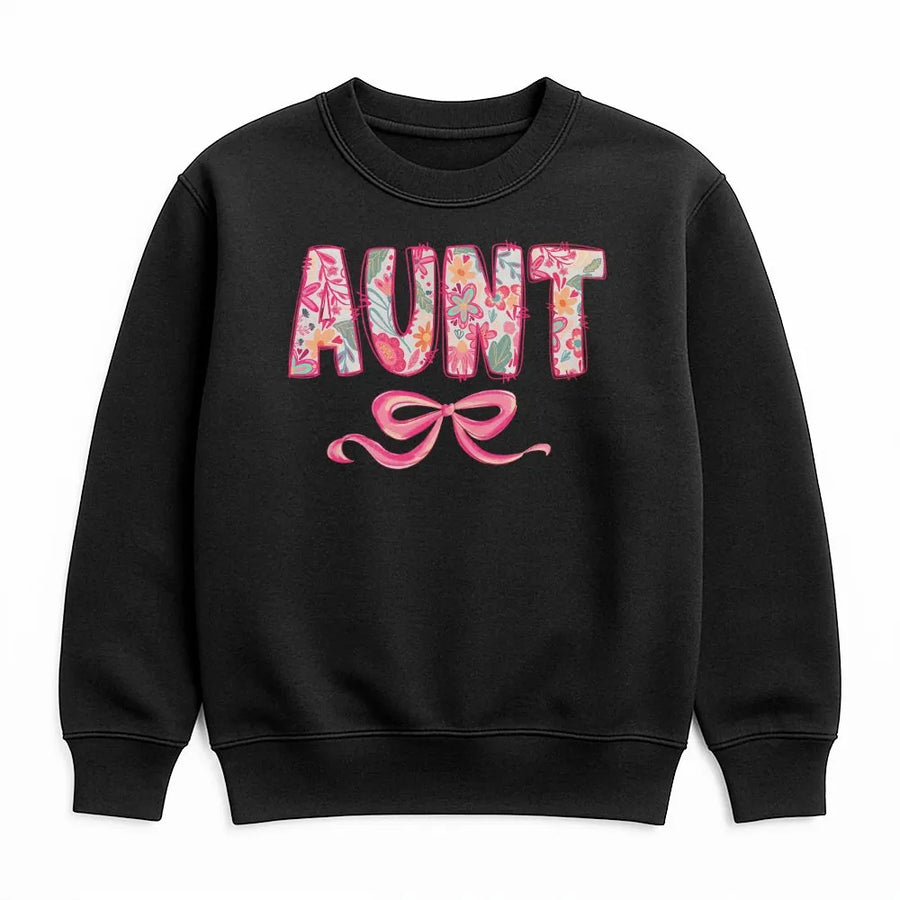 Coquette Aunt Sweatshirt | Pink Floral Letters & Bow Design | Premium Soft Sweatshirt | Mothers Day Gift for Aunt from Niece Nephew