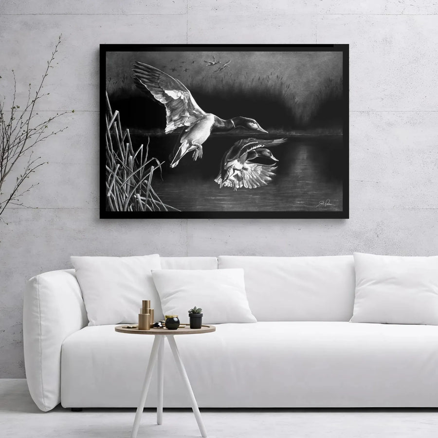 Mallard Duck Canvas Wall Art | Charcoal Drawing Wildlife Print | 1.25" Gallery Wrap Premium Canvas | Nature Decor Gift for Bird Lovers