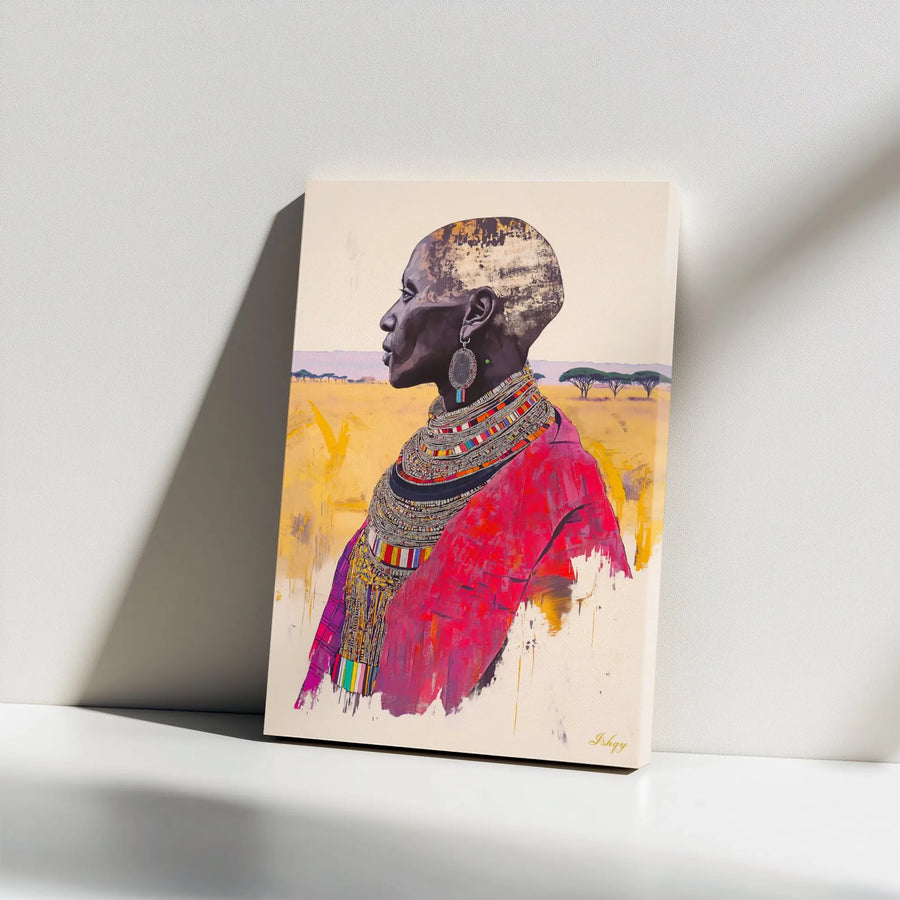 Maasai Woman Canvas Wall Art | African Tribal Portrait Print | Premium Gallery Wrapped Decor | Ethnic Bohemian Home Decor Gift