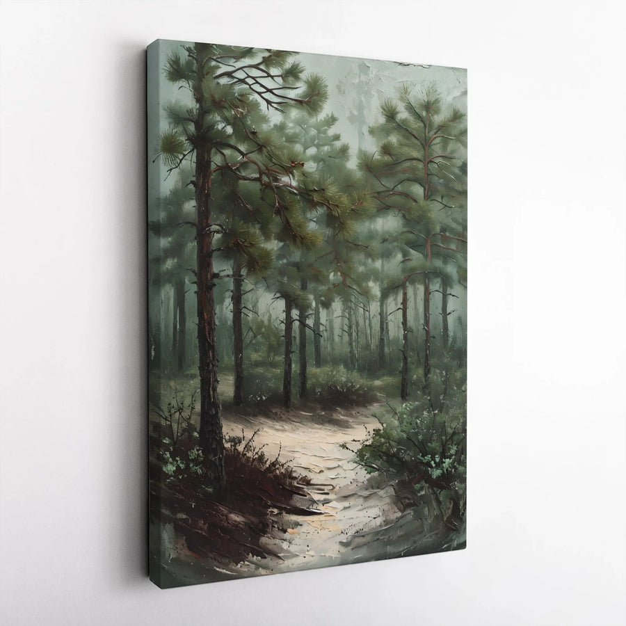 Forest Path Vertical Canvas | Textured Pine Tree Painting Print | Premium Thick Gallery Wrap | Rustic Cabin Wall Art & Nature Lover Gift