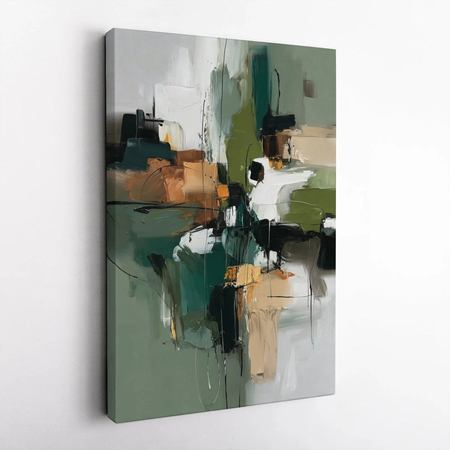 Modern Abstract Canvas Wall Art | Sage Green and Neutral Beige Tones | Premium Gallery-Wrapped Print | Minimalist Living Room Home Decor