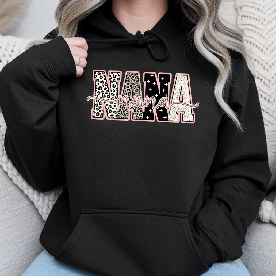 Nana Hoodie | Leopard Print Mixed Pattern Graphic | Premium Soft Cotton Tee | Mother's Day Gift for Grandma