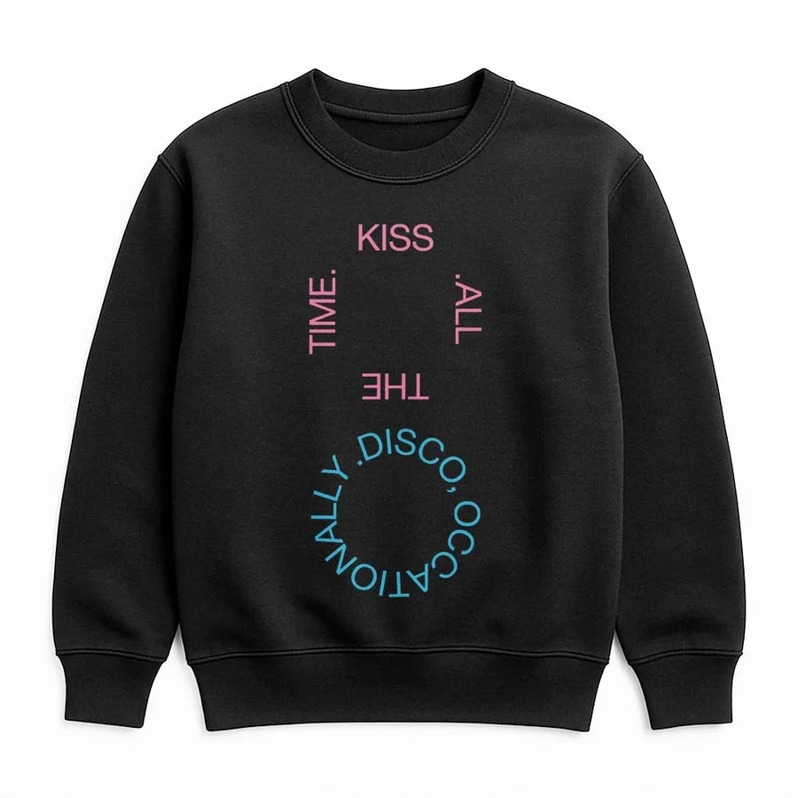 Disco Occasionally Sweatshirt | Kiss All The Time Graphic Print | Premium Cotton Blend | Trendy Unisex Streetwear Gift for Men & Women