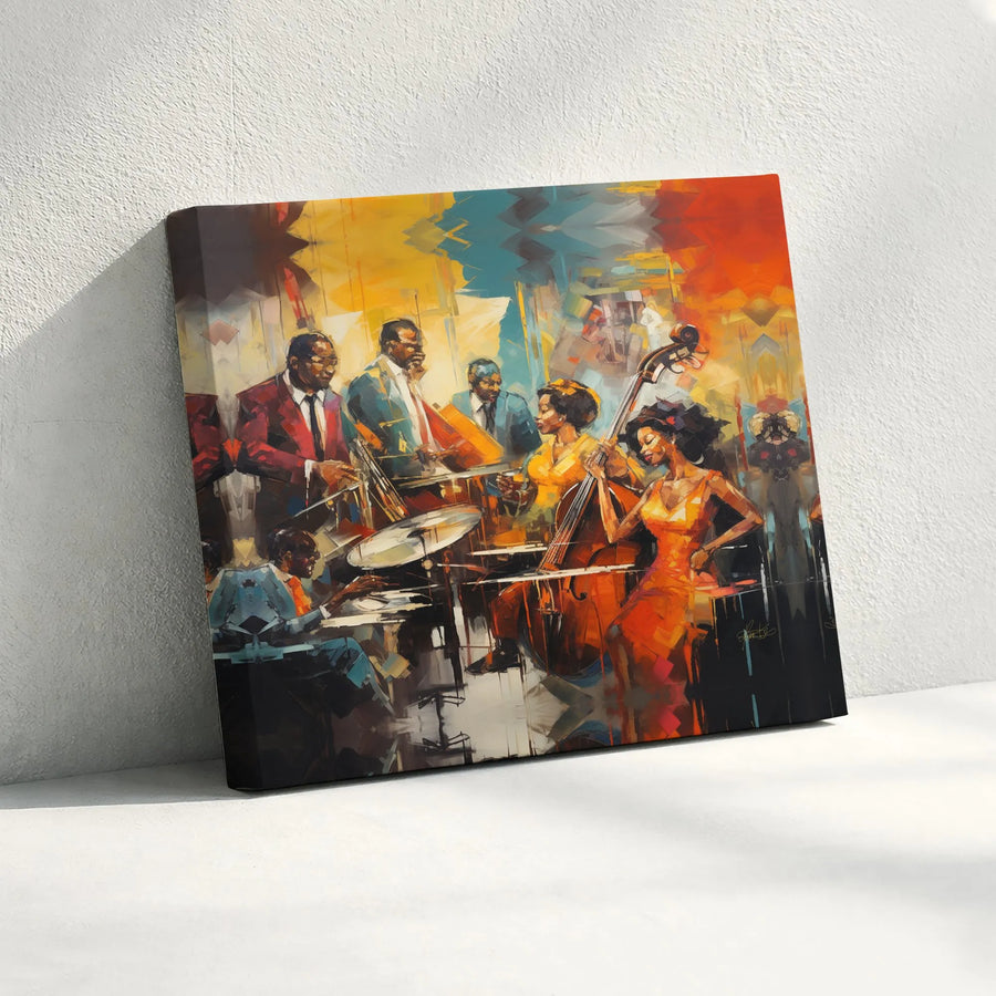 Jazz Club Canvas Wall Art | Abstract African American Musicians Painting | Premium 1.25" Thick Gallery Wrap | Music Lover Gift & Soulful Home Decor