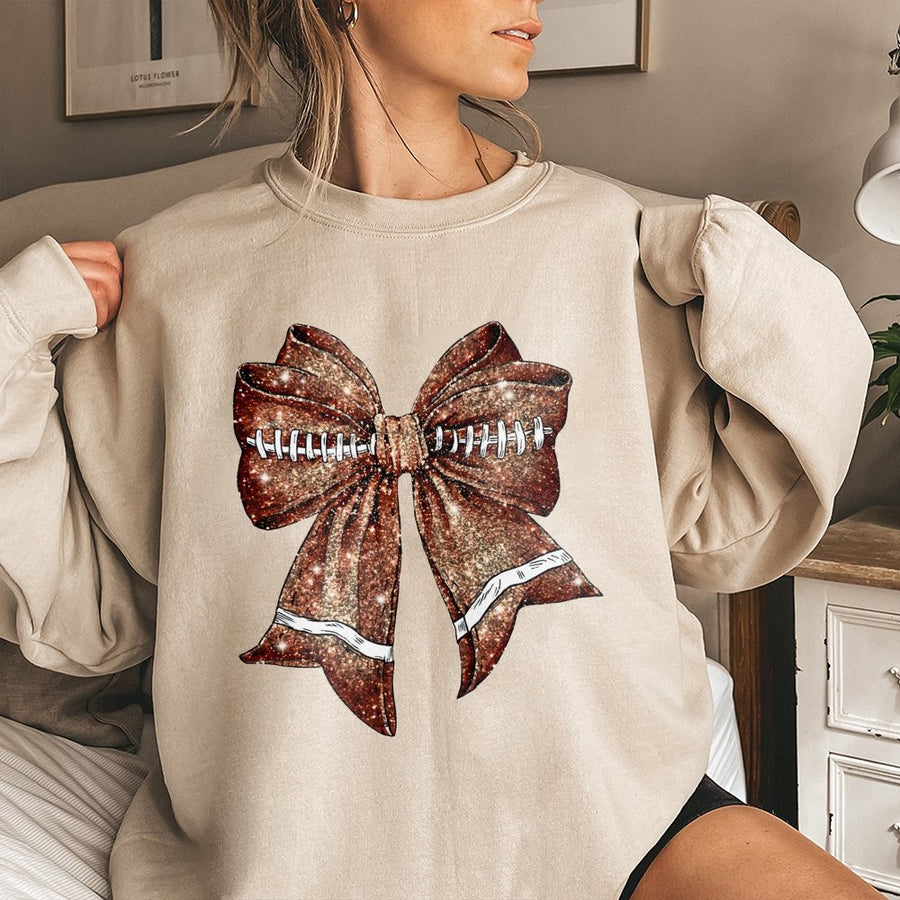 Football Bow Sweatshirt | Coquette Aesthetic Glitter Print | Premium Cotton Blend | Gift for Football Mom & Game Day Fan