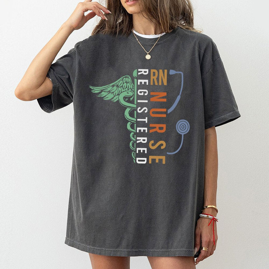 Registered Nurse RN T-Shirt | Medical Caduceus Stethoscope Graphic | Premium 100% Cotton | Nursing School Graduation Gift for Her and Him