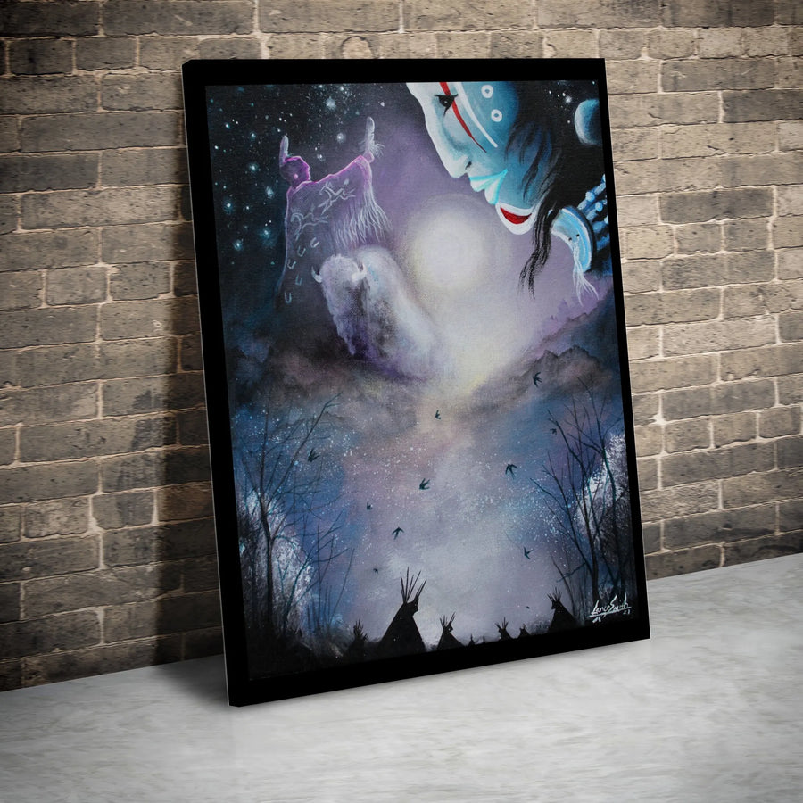 Native American Wall Art | White Buffalo and Tipi Spirit Canvas | Gallery Wrapped Premium Decor | Spiritual Home Office Gift