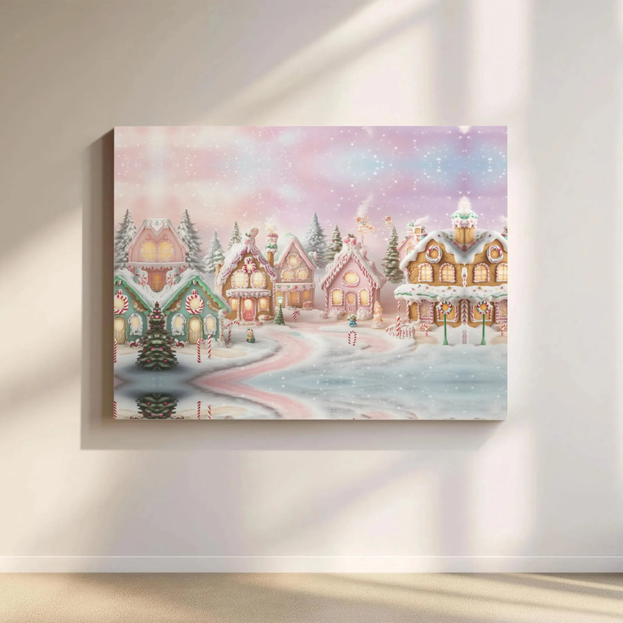 Christmas Gingerbread House Wall Art | Whimsical Winter Candy Village Canvas | Premium Gallery-Wrapped Print | Festive Holiday Home Decor