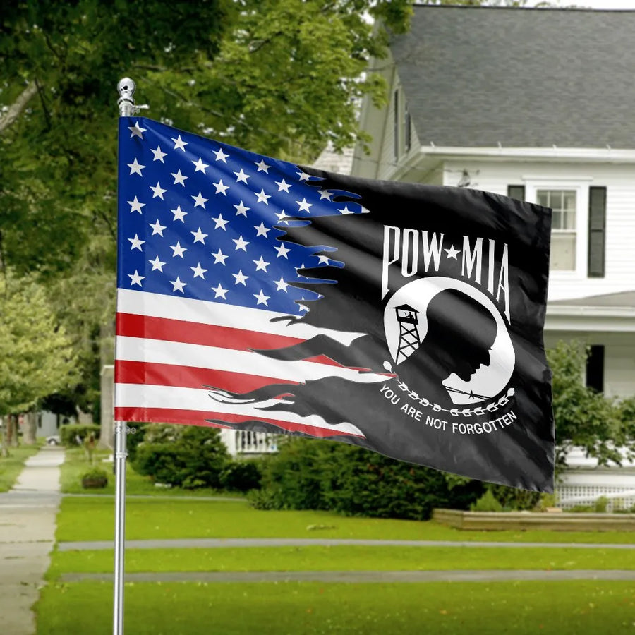 POW MIA American Flag | You Are Not Forgotten Design | Double-Sided Polyester Banner | Patriotic Gift for Veterans