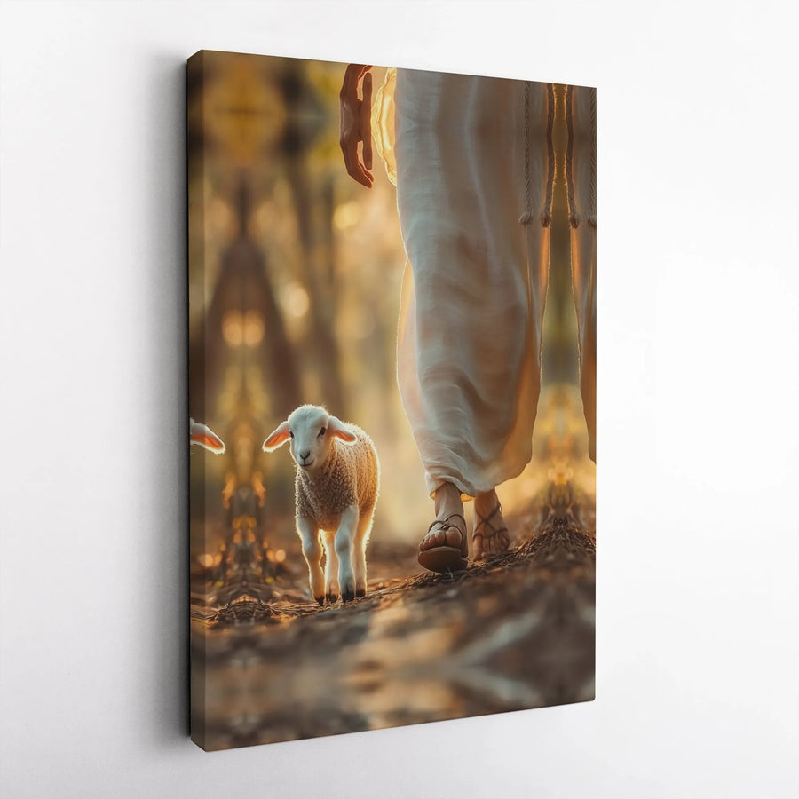 Good Shepherd Canvas Wall Art | Jesus Walking with Lamb Realistic Art | Premium Thick Gallery Wrapped Print | Inspirational Christian Home Decor Gift