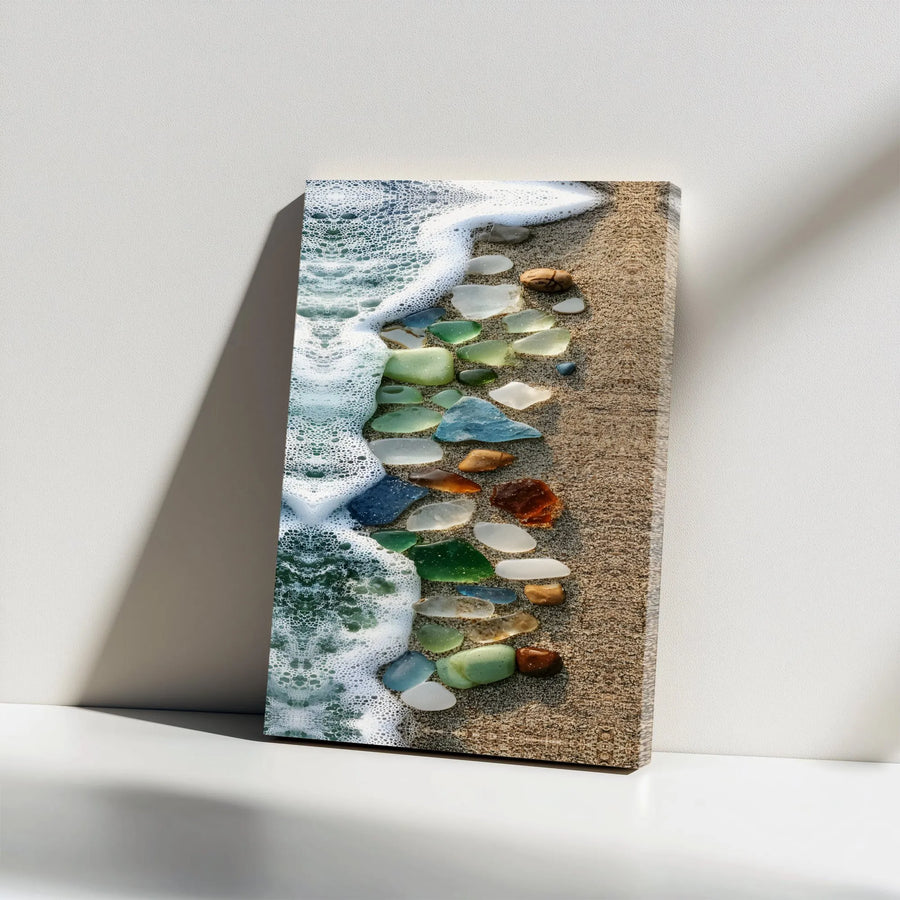 Sea Glass Canvas Wall Art | Colorful Ocean Beach Scene Photo | Premium Gallery Wrapped Canvas | Coastal Living Decor Gift for Beach Lover