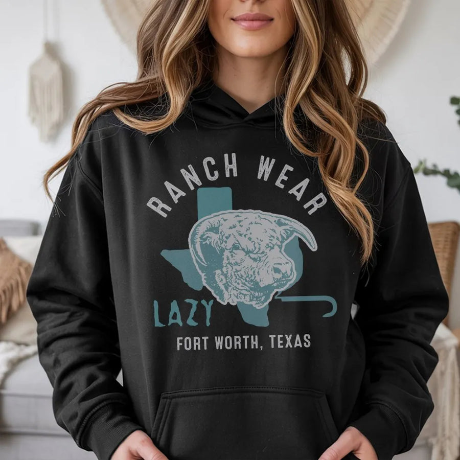 Texas Ranch Wear Hoodie | Highland Cow Fort Worth Design | Premium Cotton Blend Unisex Sweatshirt | Western Gift for Cattle Lovers