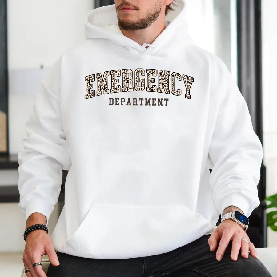 Emergency Department Shirt | Leopard Print Collegiate Text Tee | Soft Cotton | Gift for ER Nurse, Nursing Student, Paramedic