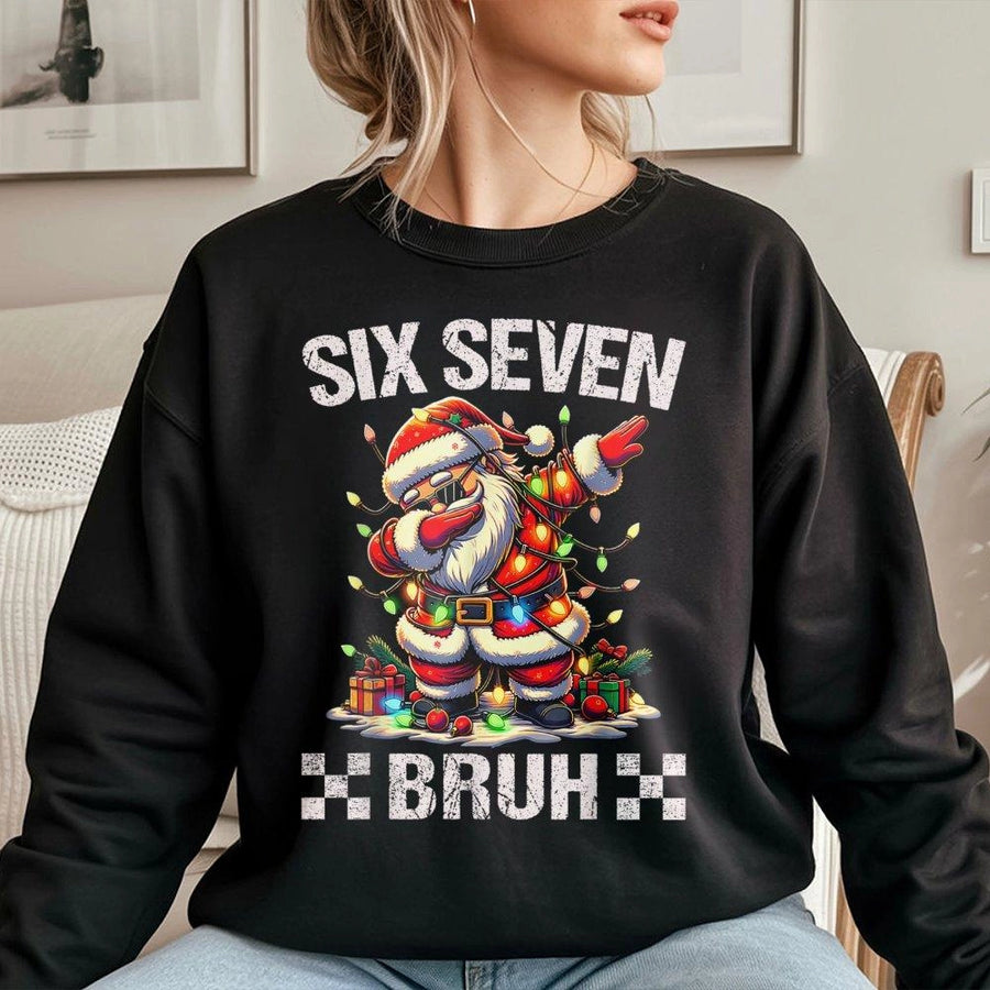 Dabbing Santa Sweatshirt | Funny Six Seven Bruh Christmas Graphic | Premium Cotton Blend Crewneck | Unisex Holiday Gift for Men and Women