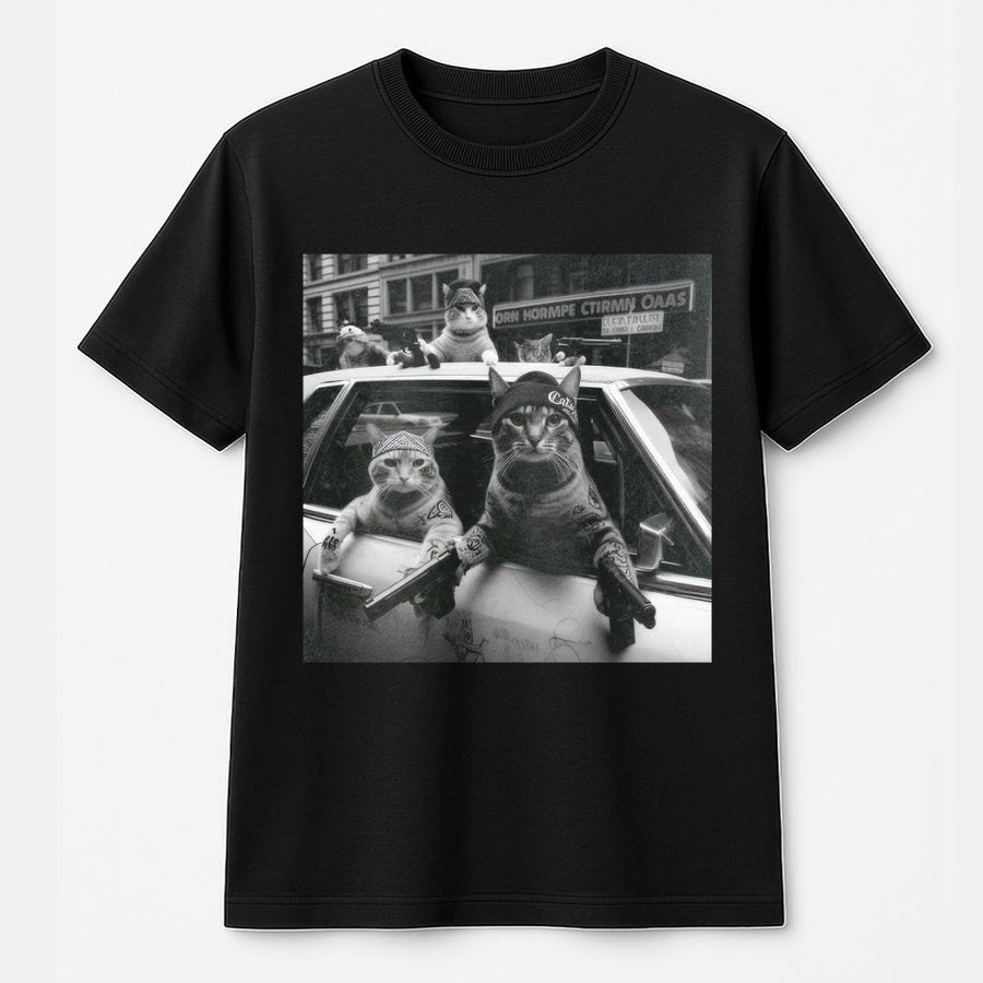 Cat Gangsta T-Shirt | Funny Mafia Kitten Graphic | 100% Cotton Premium Tee | Unique Meme Gift for Cat Lovers and Streetwear Fans