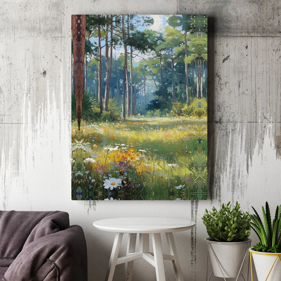 Forest Meadow Canvas Wall Art | Impressionist Pine Tree Painting | Premium Gallery Wrapped Canvas | Modern Farmhouse Decor Gift
