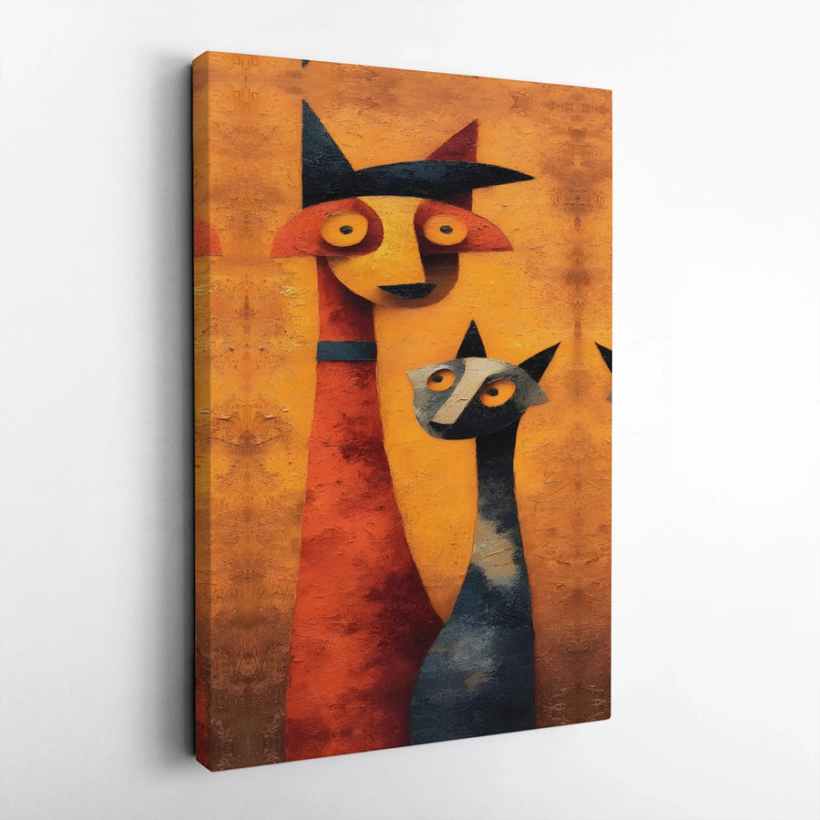 Abstract Cat Art Canvas Print | Stylized Modern Whimsical Feline Duo | 1.25 Inch Gallery Wrap | Unique Home Decor Wall Art Gift for Cat Lovers