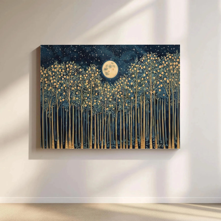 Enchanted Forest Canvas Wall Art | Art Nouveau Celestial Woodland Print | Premium Fade-Resistant Canvas | Mystical Living Room & Bedroom Decor Gift