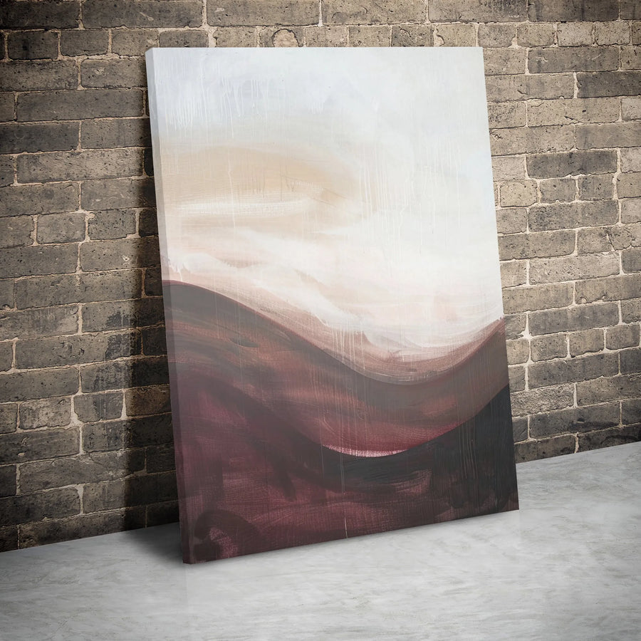 Abstract Landscape Wall Art | Burgundy and Beige Minimalist Canvas | 1.25 Inch Gallery Wrap | Modern Home Decor for Living Room Bedroom