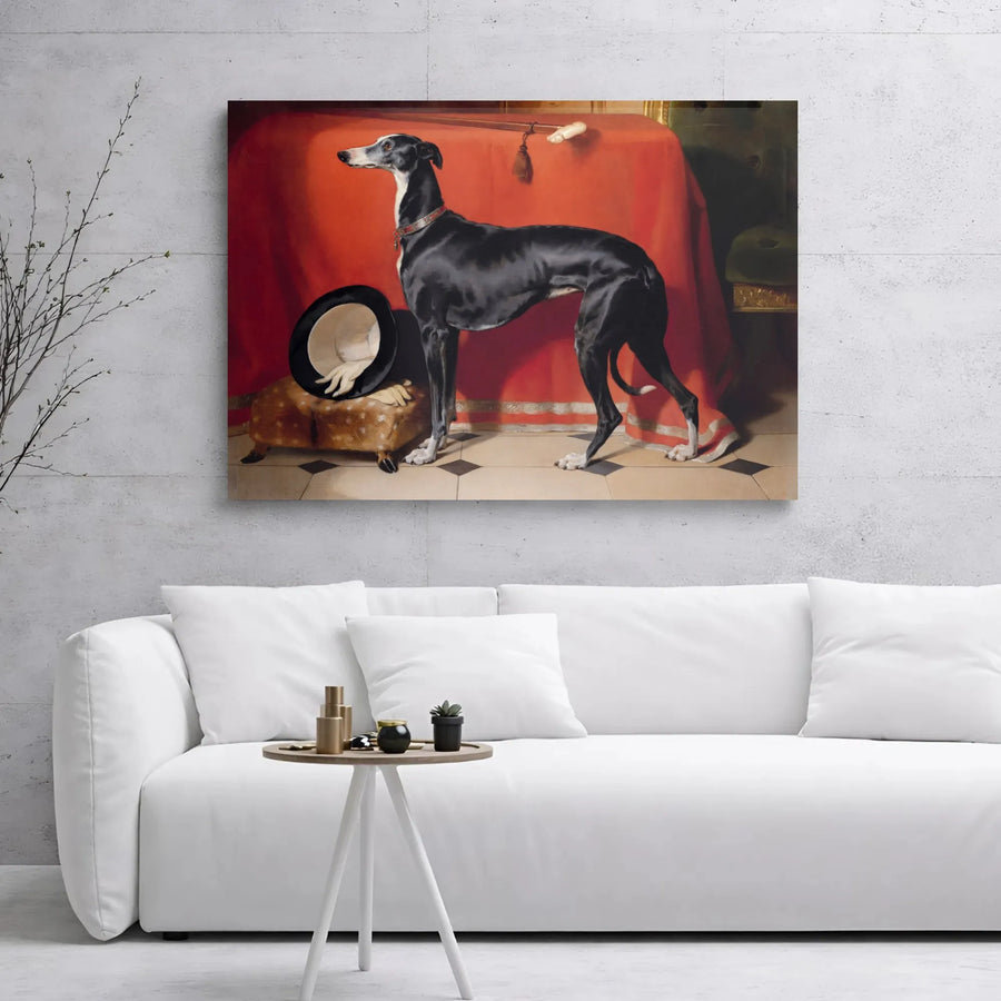 Black Greyhound Dog Portrait | Classical Victorian Animal Wall Art | Premium 1.25" Gallery Wrap Canvas | Unique Gift for Pet Lovers & Collectors