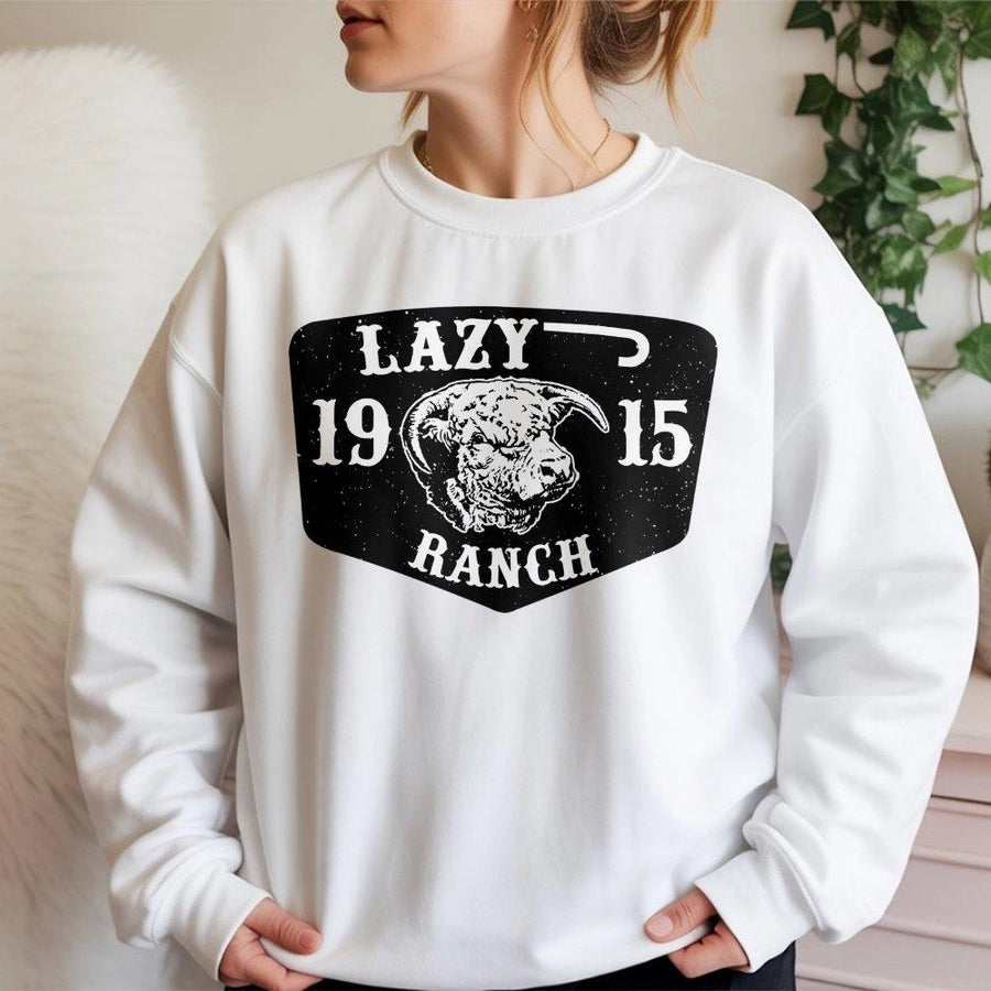 Lazy Ranch Bull Sweatshirt | Vintage Western Logo Graphic | Premium Cotton Blend Crewneck | Cowboy Farm Life Gift For Men And Women