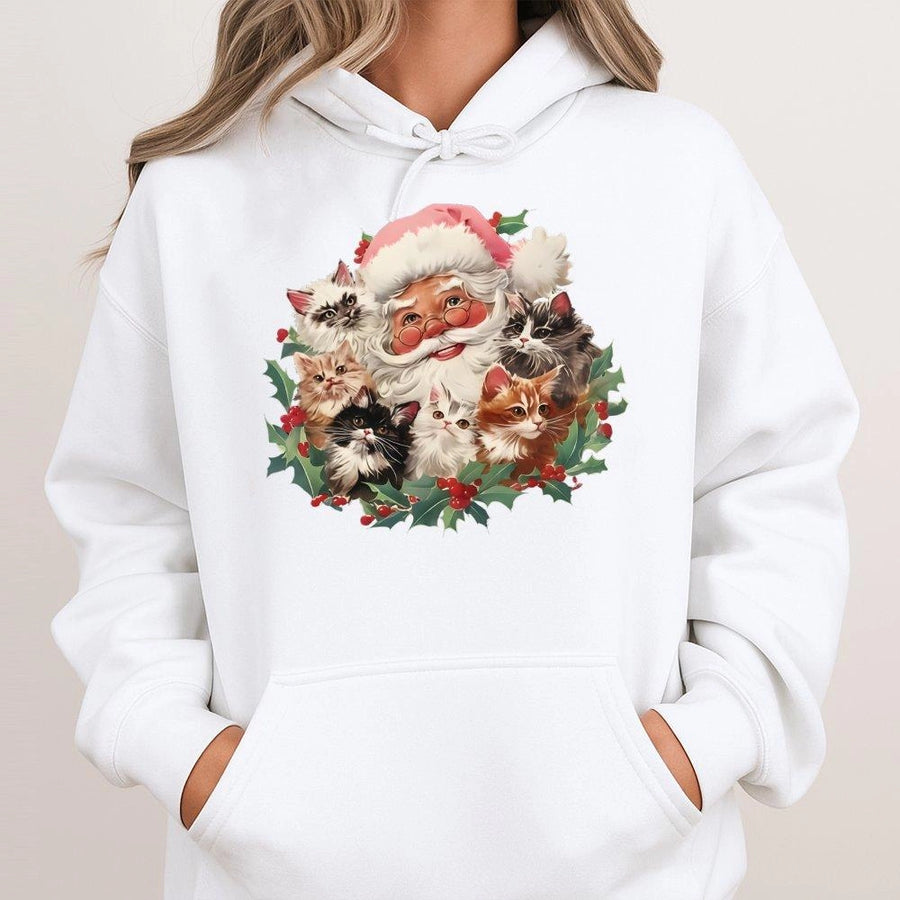 Santa Cats Christmas Hoodie | Cute Kitten Holiday Graphic | Premium Cotton Blend Sweatshirt | Cozy Gift for Cat Lovers