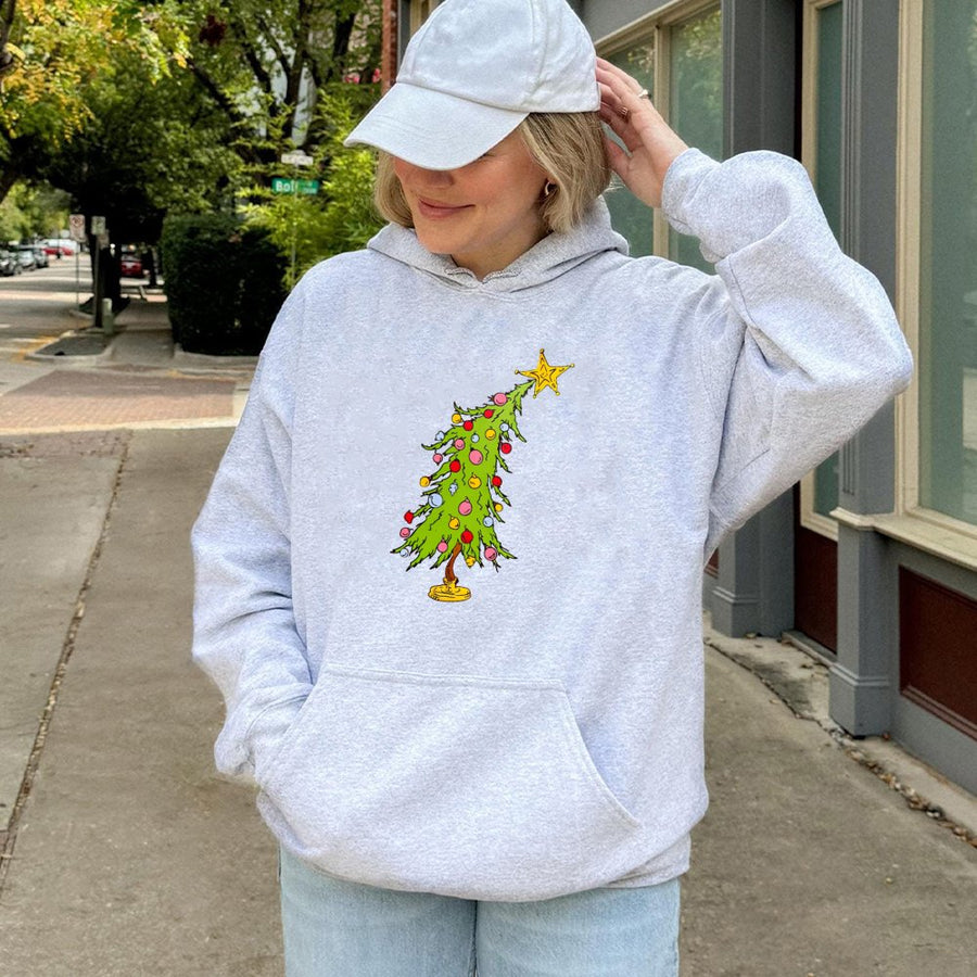 Funny Crooked Christmas Tree Hoodie | Whimsical Holiday Art Design | Premium Cotton Blend | Unisex Cozy Winter Gift for Holiday Party Lovers