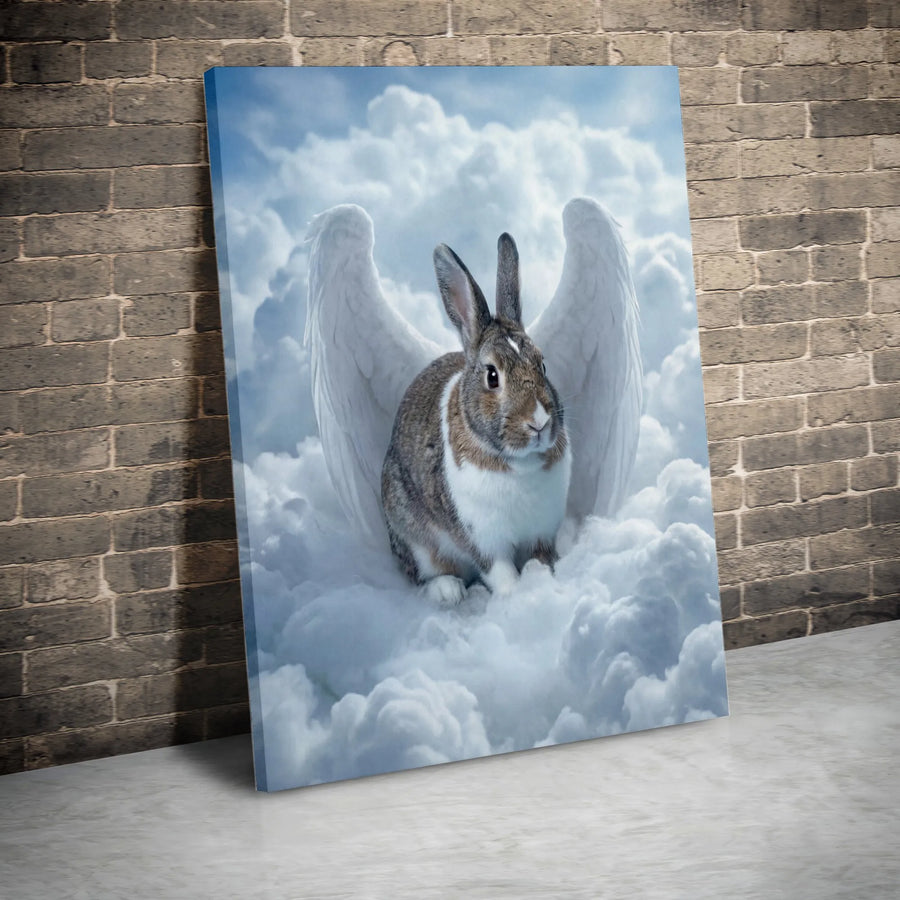 Angel Bunny Canvas Print | Rabbit with Angel Wings on Clouds | Premium Thick Profile Canvas | Pet Memorial Gift for Rabbit Lover