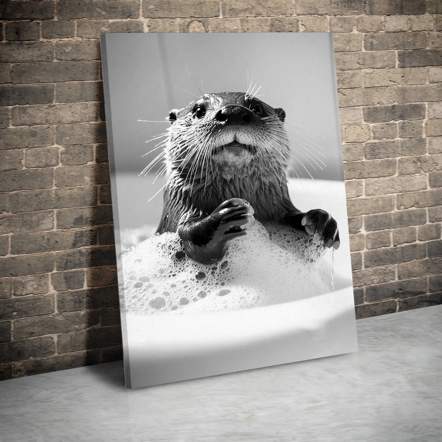 Cute Otter Bubble Bath Canvas Wall Art | Whimsical Animal Bathroom Decor | Premium Gallery Wrap Print | Funny Wildlife Photography Gift