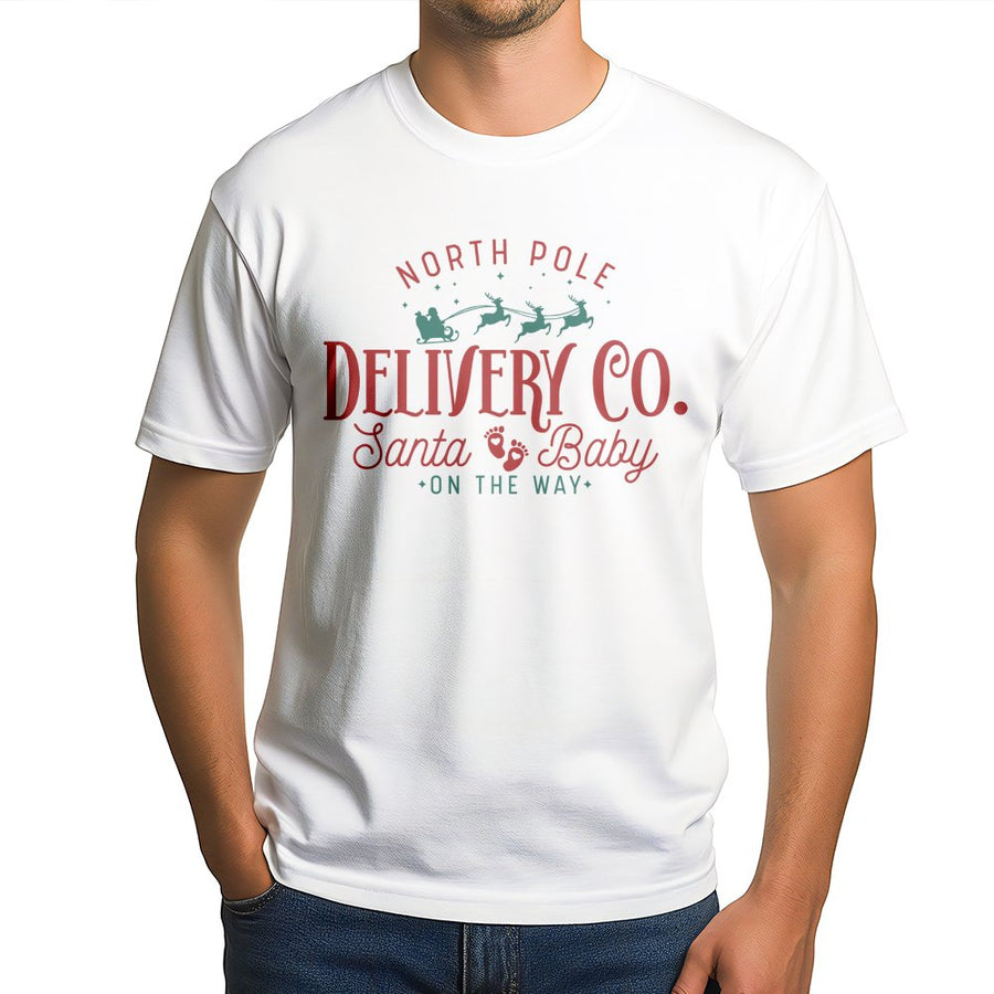 North Pole Delivery Co. T-Shirt | Santa Baby Pregnancy Announcement | Soft Cotton Christmas Tee | Expecting Parents Holiday Gift
