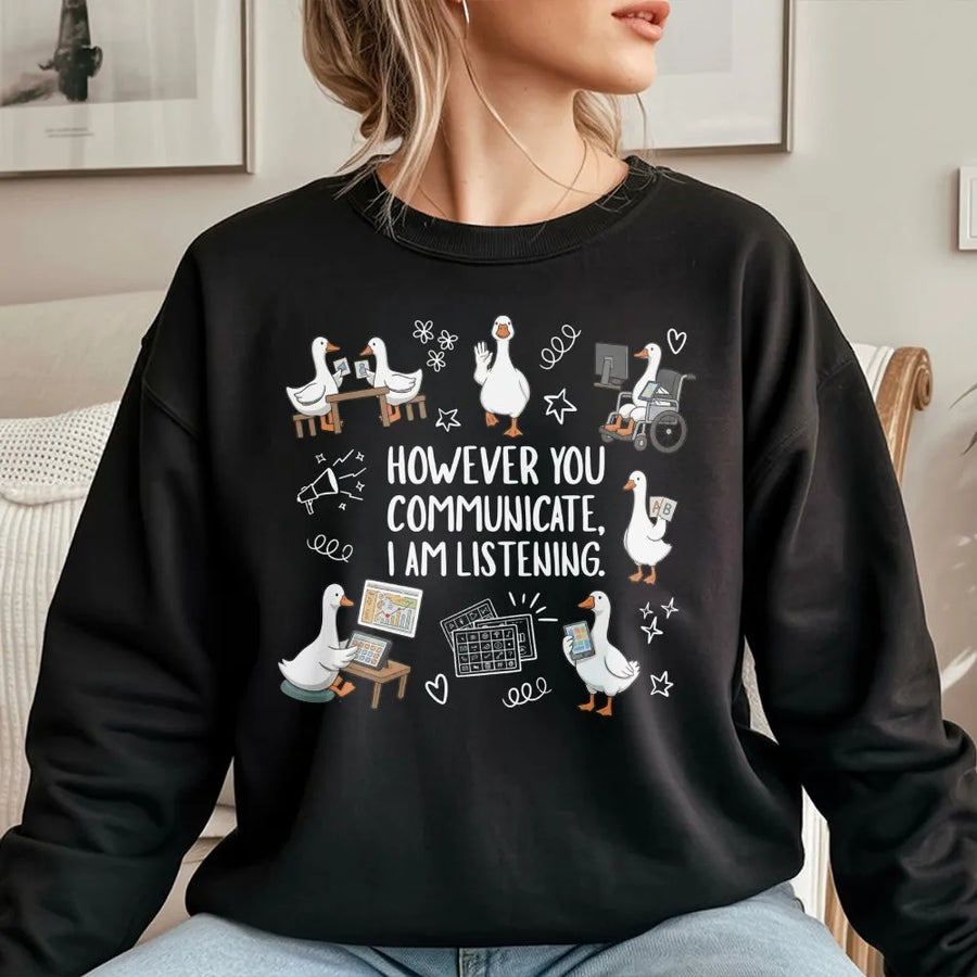 SPED Teacher Sweatshirt | AAC Communication Goose Graphic | Premium Cotton-Blend | Gift for Special Education Teacher