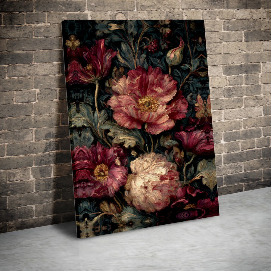 Moody Floral Canvas Print | Vintage Peony Botanical Painting | Premium Gallery Wall Art | Dark Academia & Gothic Home Decor Gift
