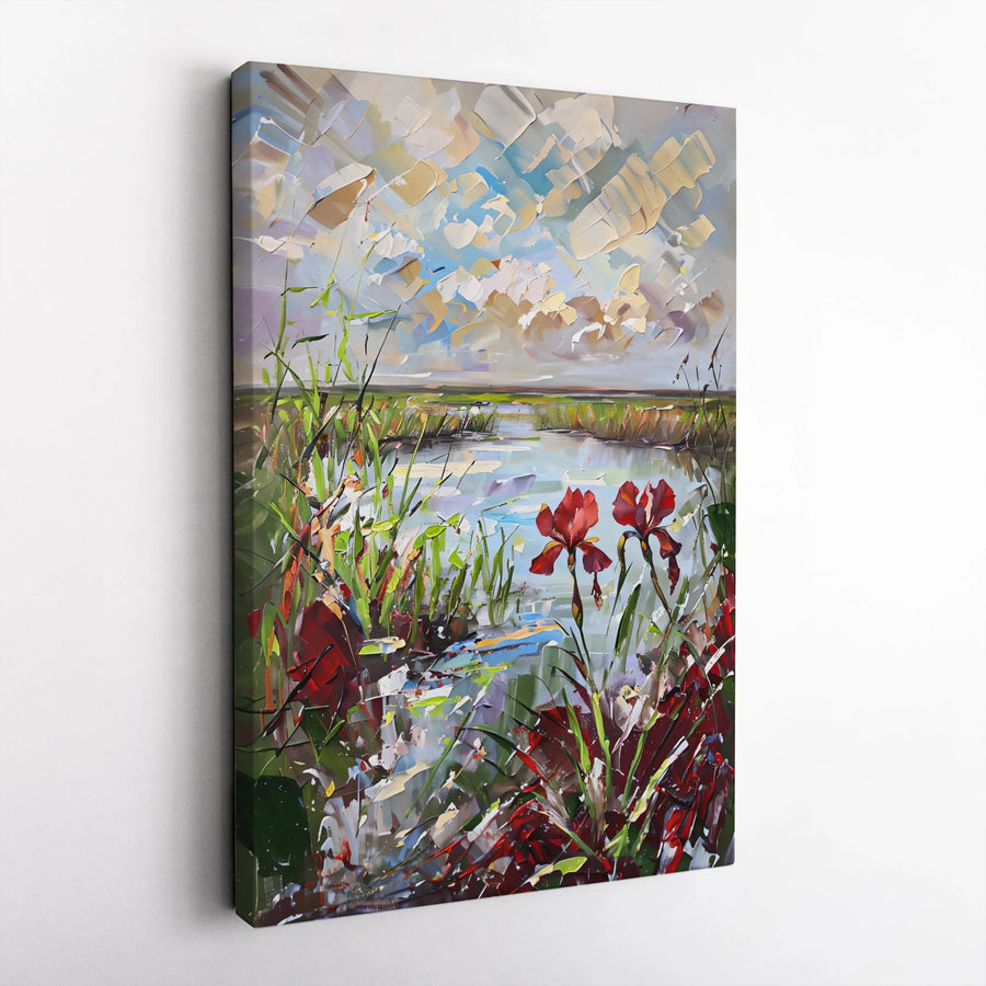 Textured Red Iris Canvas Wall Art | Vibrant Botanical Landscape Print | Premium 1.25" Gallery Wrap | Modern Living Room & Bedroom Decor Gift