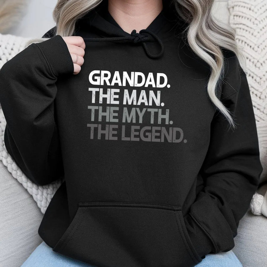 Grandad The Man The Myth The Legend Hoodie | Funny Grandpa Graphic Sweatshirt | Premium Cotton-Poly Blend | Best Gift Idea For Grandpa Birthday