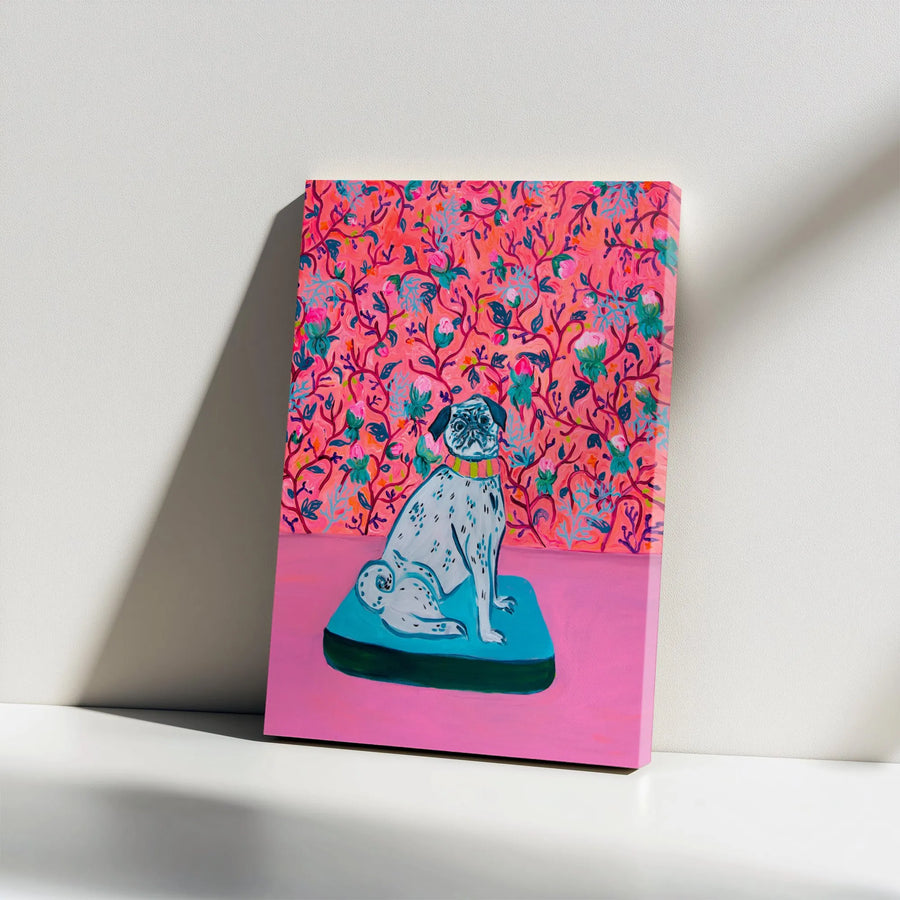 Colorful Pug Vertical Canvas | Pop Art Dog Portrait with Floral Background | Premium 1.25" Thick Gallery Wrap | Gift for Dog Lover, Modern Home Decor