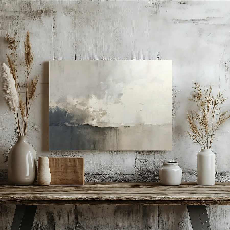 Minimalist Abstract Canvas Wall Art | Neutral Gray and Beige Modern Print | 1.25 Inch Gallery Wrap | Premium Home Decor for Office or Living Room
