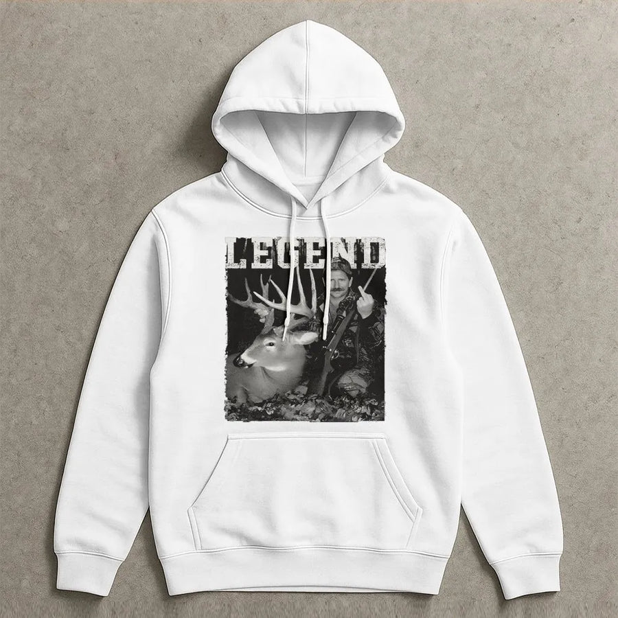 Legend Hunting Hoodie | Funny Hunter Middle Finger Deer Design | Premium Unisex Graphic Sweatshirt | Gift for Outdoorsmen & Deer Hunters