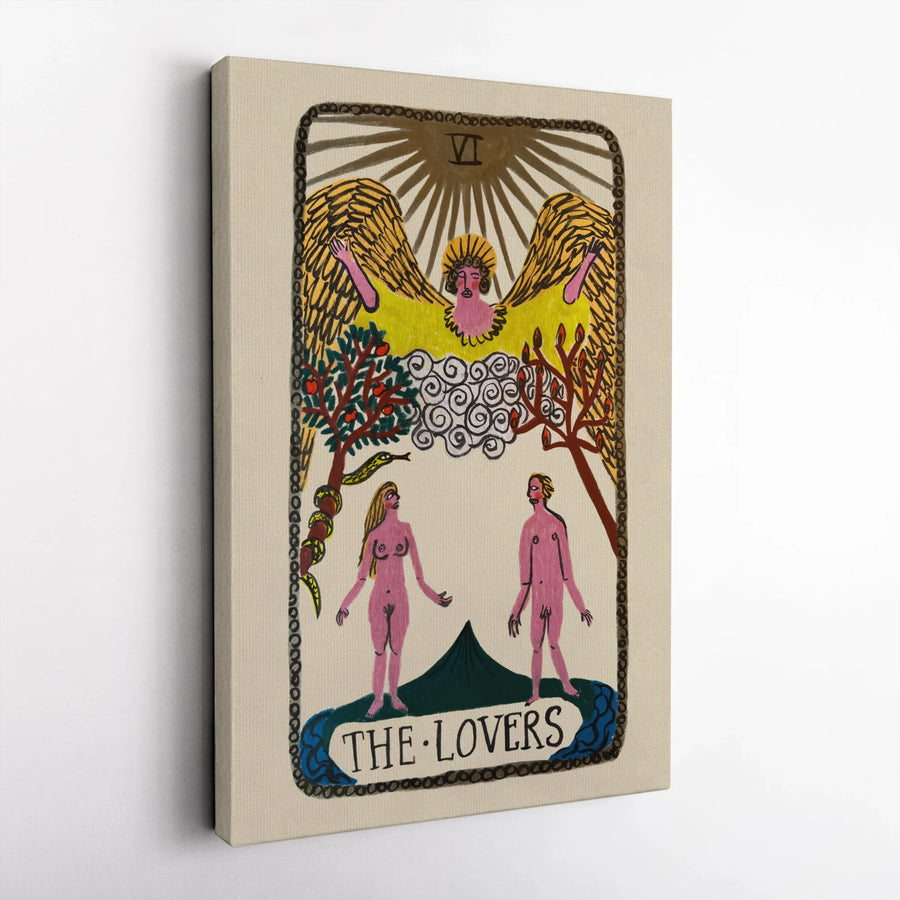 The Lovers Tarot Card Canvas Print | Mystical Hand-Drawn Wall Art | Premium 1.25-Inch Gallery Wrap | Spiritual Home Decor Gift for Her