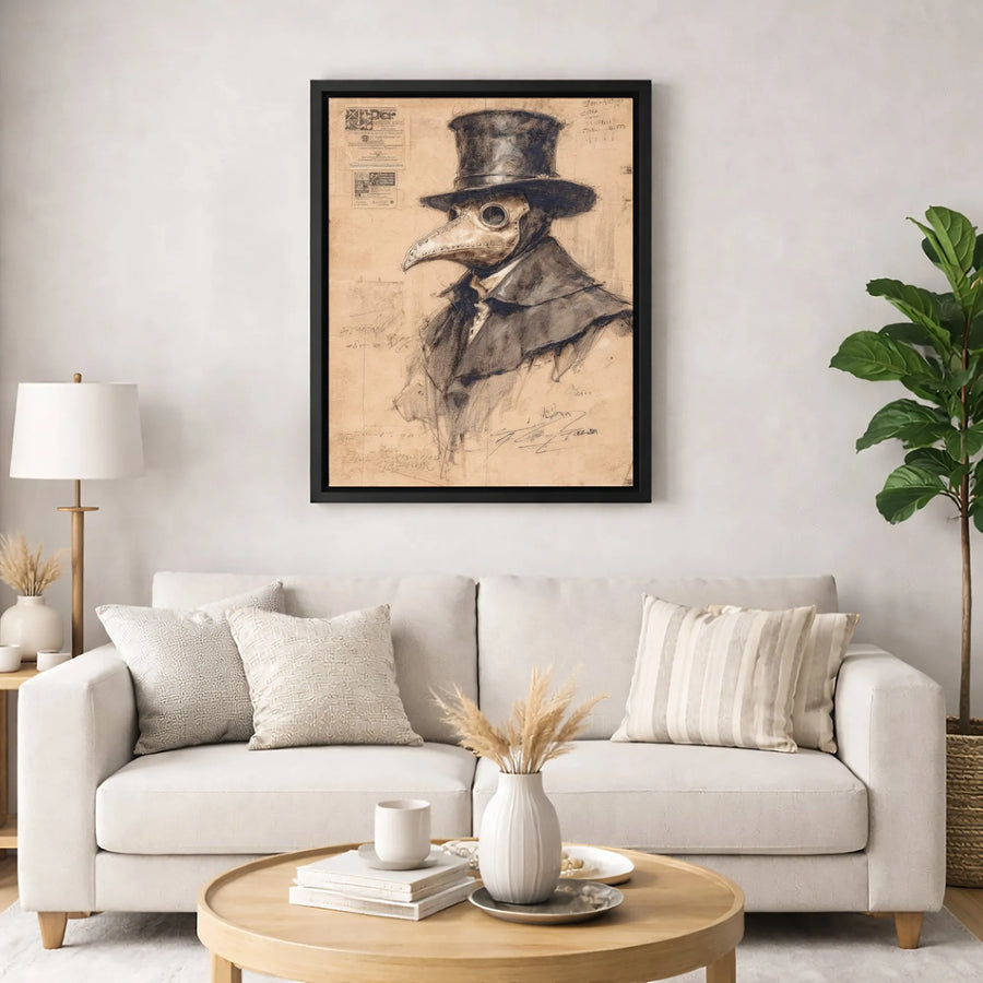 Plague Doctor Wall Art | Vintage Sketch Aesthetic Drawing | Gallery Quality Canvas Print | Gothic Home Decor Gift for Dark Academia Enthusiasts