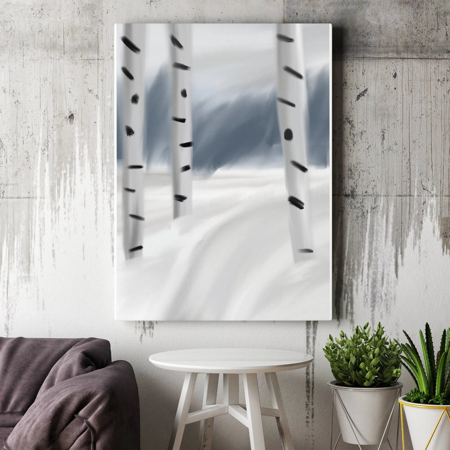 Winter Birch Trees Canvas Art | Abstract Snowy Forest Landscape | Premium 1.25 Inch Gallery Wrap | Modern Seasonal Wall Decor For Home