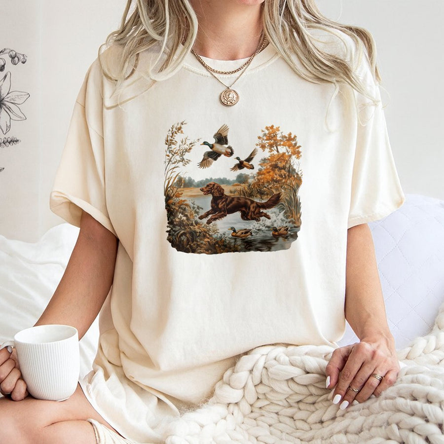 Dog Hunting Duck T-Shirt | Vintage Wildlife Illustration | 100% Premium Cotton Tee | Outdoor Adventure Gift for Dog Lovers and Hunters