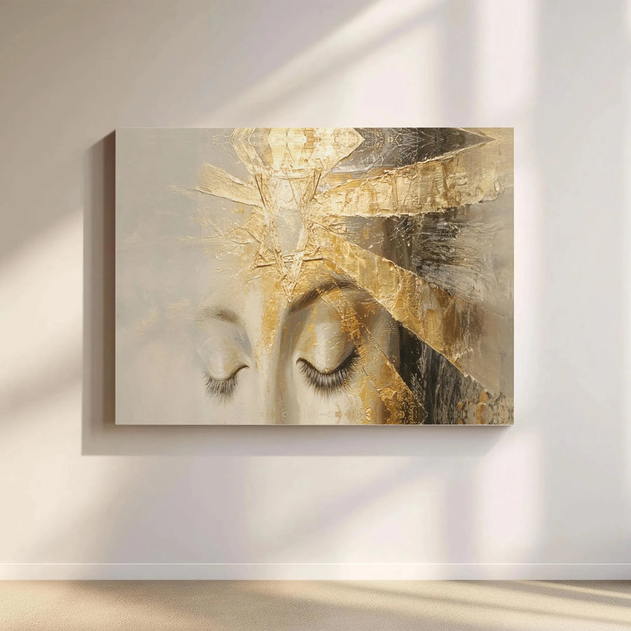 Abstract Woman Face Canvas Art | Gold Foil Goddess Aesthetic | Gallery Quality Fade-Resistant Print | Minimalist Modern Home Decor Gift