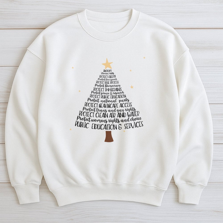 Social Justice Christmas Sweatshirt | Progressive Human Rights Activism Tree Design | Premium Cotton Blend | Holiday Gift For Liberal Activists